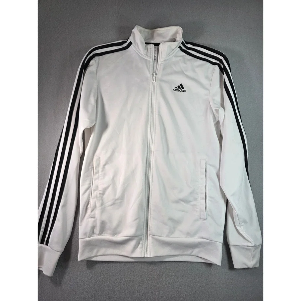 Adidas Mens White Black 3 Stripe Full Zip Track Jacket Small